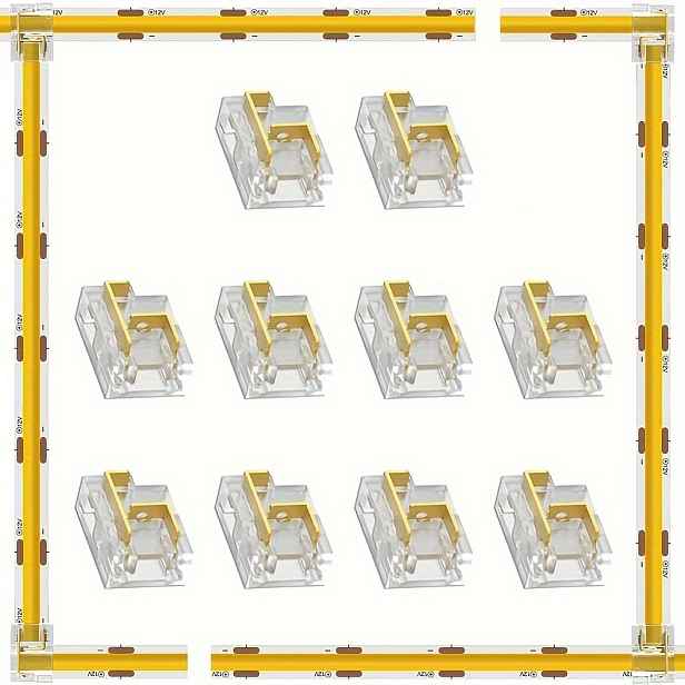 TEMU 10ks LED páskových konektorů – Bez pájení, rychlé připojení, 12 způsobů zapojení (L/T typ), kompatibilní s COB/SMD LED světly, průhledná