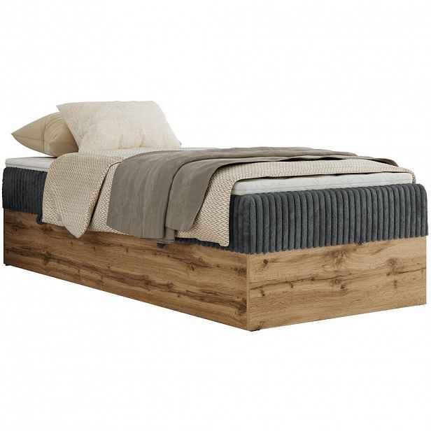 MKS KONTINENTÁLNÍ POSTEL WOOD ZERO 90/200 - Šedá Manšestr - H3