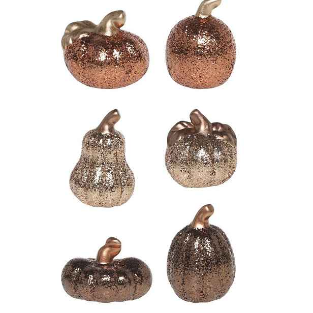 Set 6ks keramická dekorace dýně se třpytkami Pumpkin - Ø 5*7 cm  Chic Antique