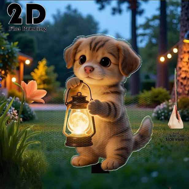 TEMU 2D plochý - 【2D plochý】 2D plochý design, 1 ks roztomilý psí zahradní dekorativní kolík, venkovní dekorace na dvůr, trávník a zahradu, ozdoba,