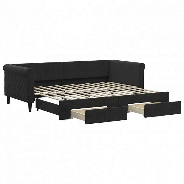 vidaXL Válenda s přistýlkou a zásuvkami černá 90 x 200 cm samet