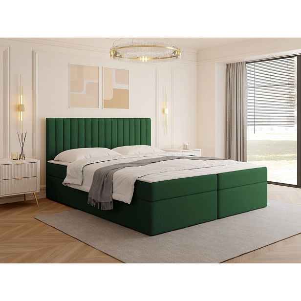 Boxspringová manželská postel 160x200 VASHON 1 - zelená + topper ZDARMA