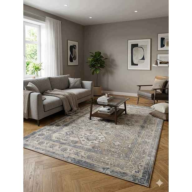 Koberec klasický béžovo-šedý 160 x 220 cm, elegantní do obývacího pokoje i ložnice