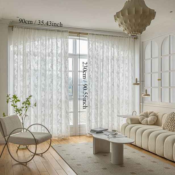 TEMU 2ks Elegantní Květinové Motýlkové Jacquardové Průsvitné Závěsy pro Obývací Pokoj, Balkon, Jídelnu, Ložnici - Pratelný Polyester, Filtrující