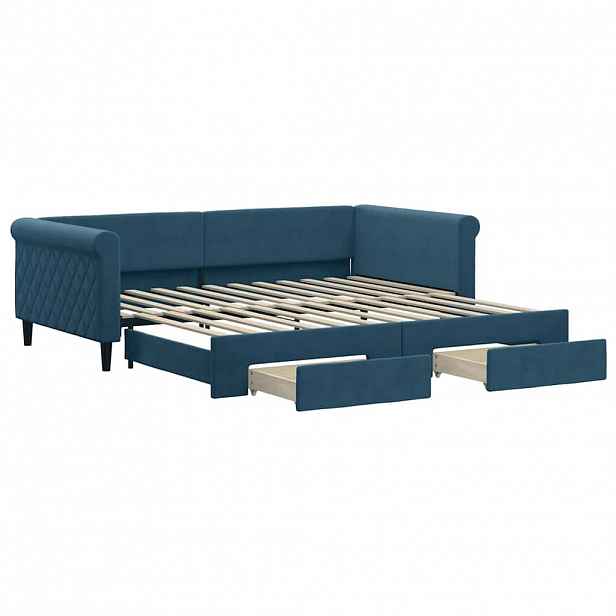 vidaXL Válenda s přistýlkou a zásuvkami modrá 100 x 200 cm samet