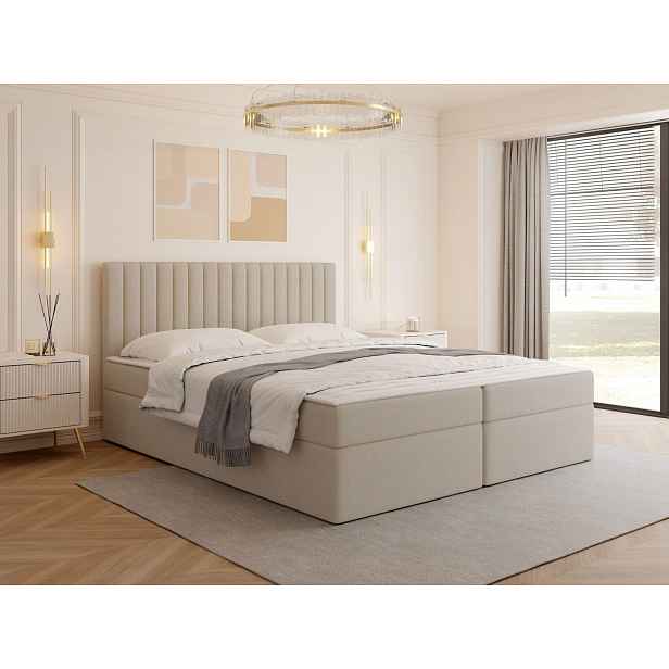 Boxspringová manželská postel 180x200 VASHON 1 - světlá béžová + topper ZDARMA