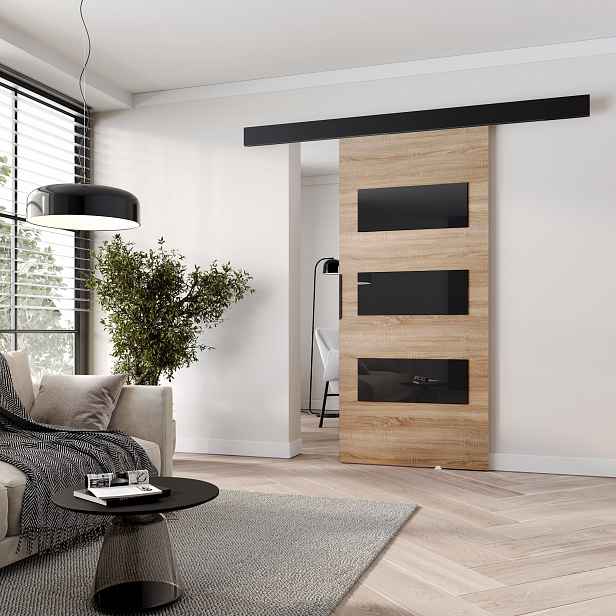 Interiérové dveře na stěnu BARRET 15 - 86 cm, dub sonoma / černé