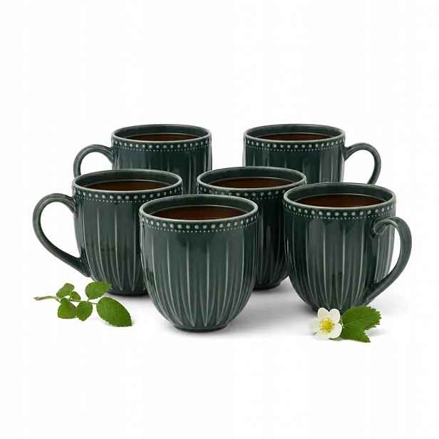 Keramické hrnky na kávu Zelené 400 ml Sada 6 ks Mosaique Olive