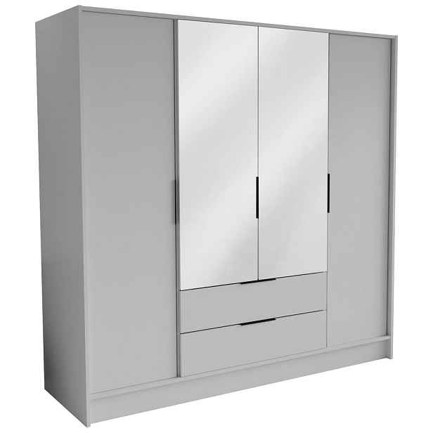 MASSENO ŠATNÍ SKŘÍŇ S OTOČNÝMI DVEŘMI CAVA, 200/200/51 cm moderní 4dveřová se zrcadlem, bílá