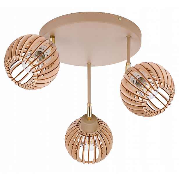 Závěsná Stropní Lampa Stropní Svítidlo Lustr Ruch 3x E27 Kašmír béžová stínidlo Dřevo