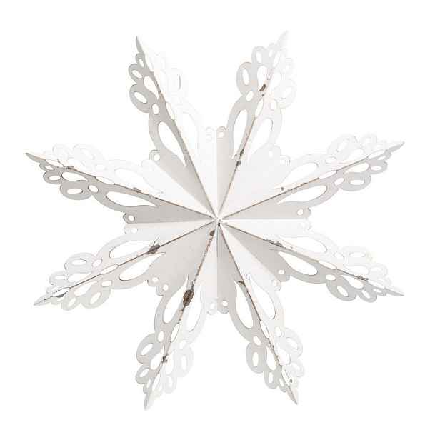 Bílá antik kovová nástěnná dekorace sněhová vločka Snowflake - 43*6 cm Chic Antique