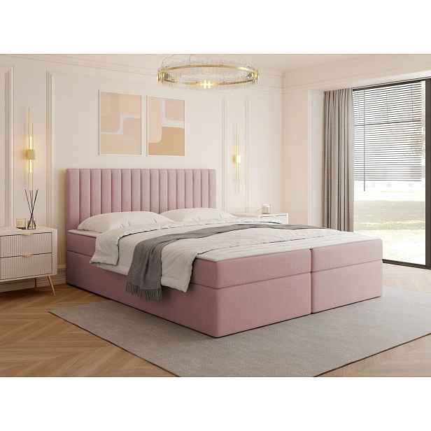 Boxspringová manželská postel 180x200 VASHON 1 - pastelová růžová + topper ZDARMA