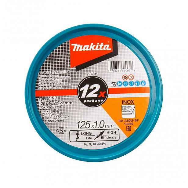 Makita - Řezný kotouč na nerezovou ocel 125x22,23 mm, 12 ks E-03040-12