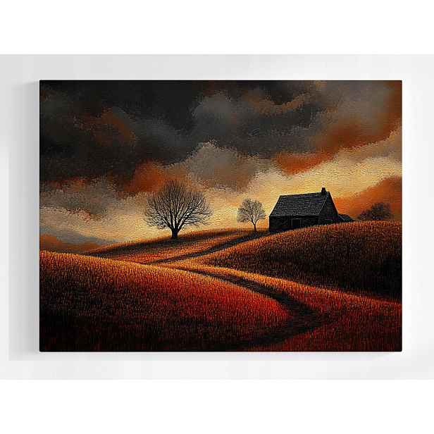 Plakát Krajina Pohled Vesnice Pole Mraky Bouře 100x75