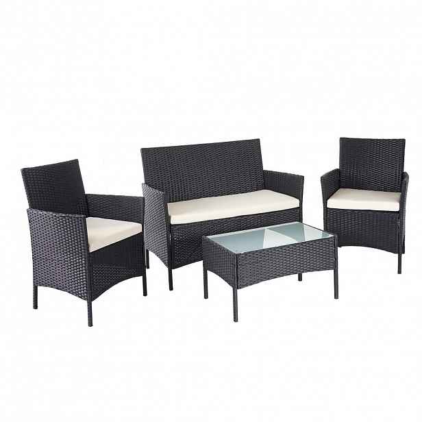 MCW POLY-RATTAN SADA Černá, krémově bílá