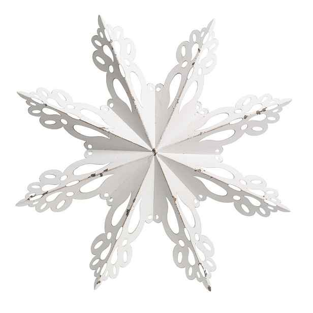Bílá antik kovová nástěnná dekorace sněhová vločka Snowflake - 53*6 cm Chic Antique