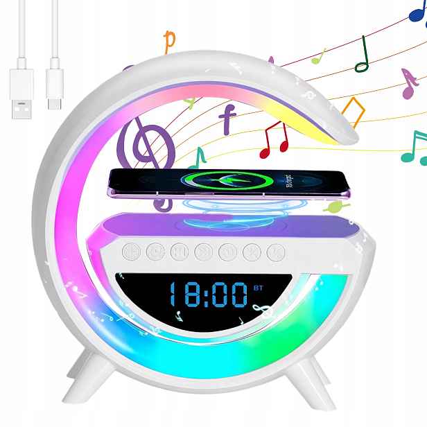 Led Lampa Rgb Indukční Nabíječka Reproduktor Bluetooth Budík Rádio Hodiny