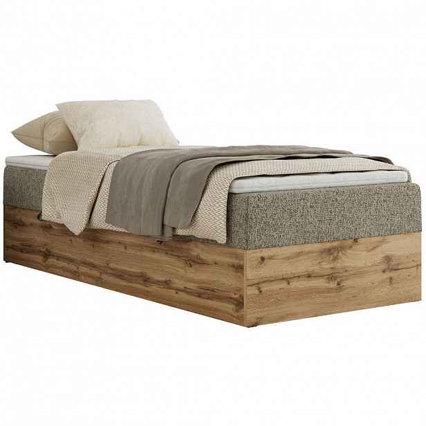 MKS KONTINENTÁLNÍ POSTEL WOOD ZERO 90/200 - Tmavě béžová Strukturovaná látka - H3