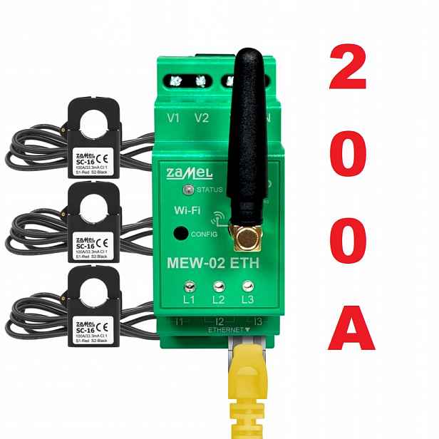 Monitor elektrické energie Supla MEW-02 Eth 200A – převodníky jsou součástí balení