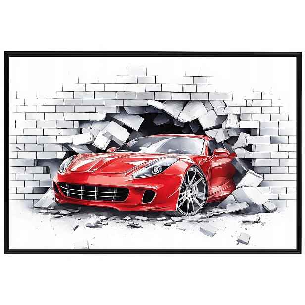 Plakát Rámeček Hliníkový Červené Auto Ferrari Zeď 3D 60x40