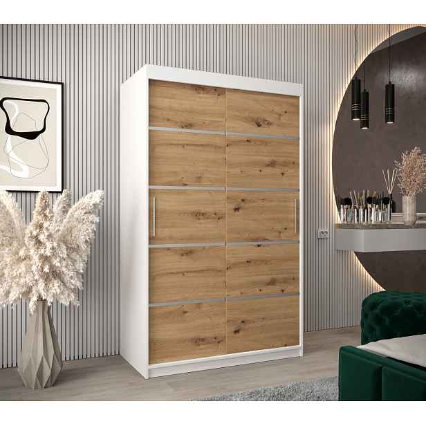 Šatní skříň Abi V1 Barva korpusu: Bílá, Rozměry: 120 cm, Dveře: Dub artisan