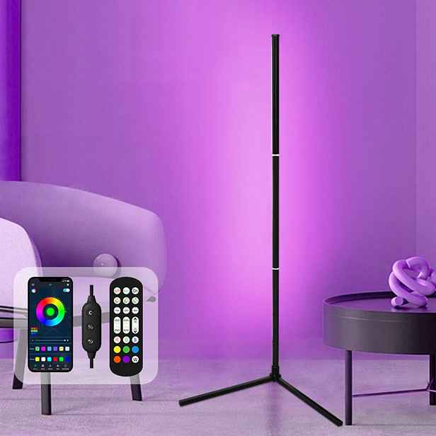 Stojací Rohová Lampa Rgb Led Dálkový Ovladač Aplikace Music Sensor