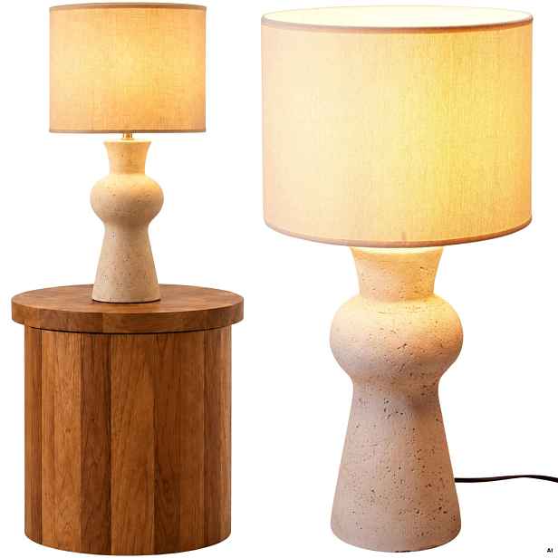 Stolní Lampa béžová lněná stínidlo Noční Lampa boho japandi 55 cm