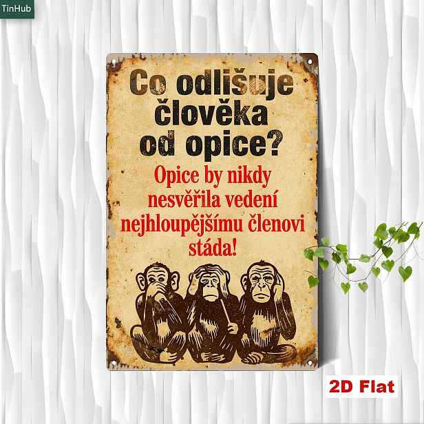TEMU 2D Plochý, 1ks Vintage Česká Kovová Cedule, 20x30cm Železná Nástěnná Dekorace, Potištěná Vzorem Tří Opic a Humorným Životním Mottem, Retro