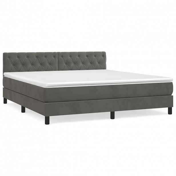 vidaXL Box spring postel s matrací tmavě šedá 160x200 cm samet