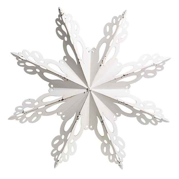 Bílá antik kovová nástěnná dekorace sněhová vločka Snowflake - 63*6 cm Chic Antique