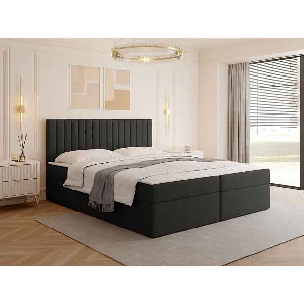 Boxspringová manželská postel 180x200 VASHON 1 - černá + topper ZDARMA