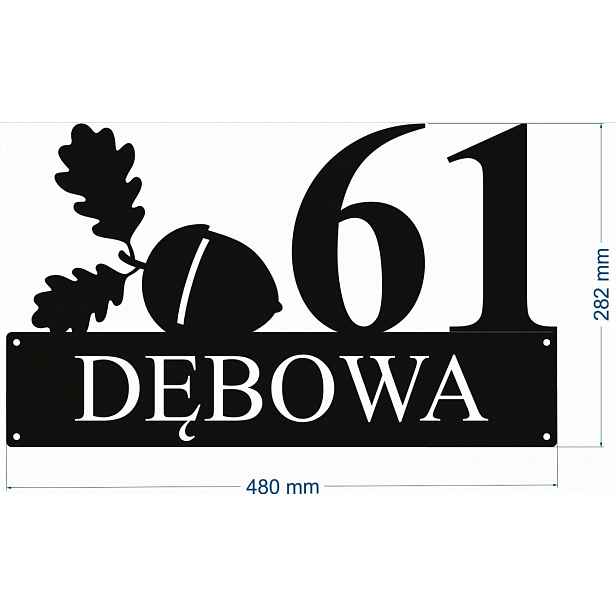 Číslo Na Dům 80 cm Tabule Adresa Ocel 2 mm ul. Dubová