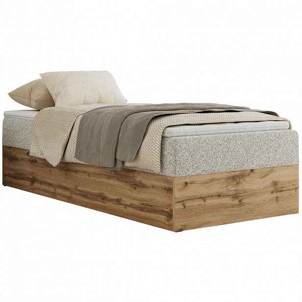 MKS KONTINENTÁLNÍ POSTEL WOOD ZERO 90/200 - Světle šedá Strukturovaná látka - H3