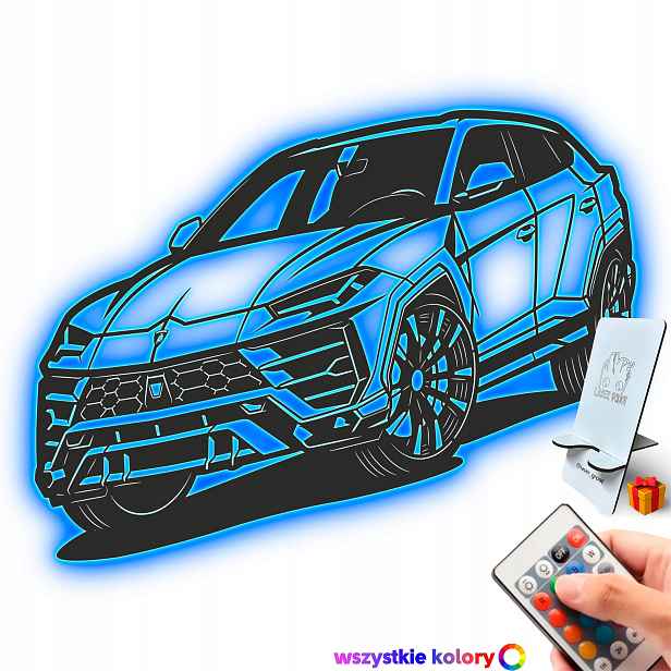 Dřevěný 3D obraz Lamborghini Urus Nástěnný Dárek Noční Lampa Led XL