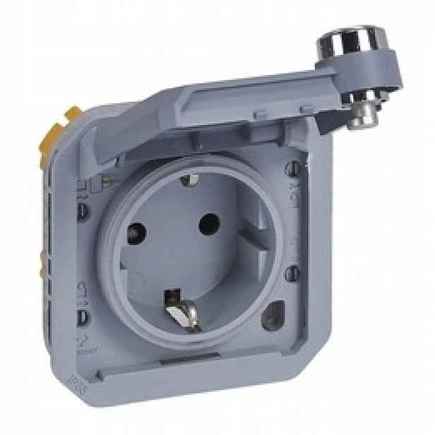 Nové Plexo Schuko zásuvka s klíčem, svorkami, šedým mechanismem Legrand 069574L
