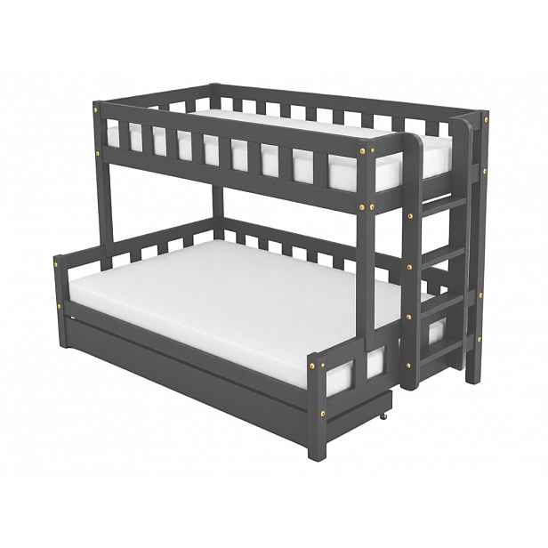 Benlemi Patrová postel PLOTTY s bočním žebříkem 90x200, 120x200 cm Zvolte barvu: Tmavě šedá, Zvolte šuplík: Úložný šuplík, Zvolte stranu: Vpravo