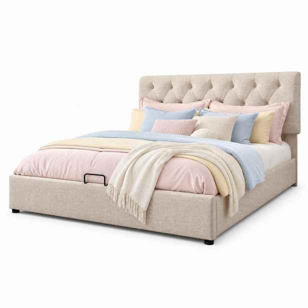 CHICFURN ČALOUNĚNÁ POSTEL 140/200 cm v přírodní barvě s úložným prostorem a matrací