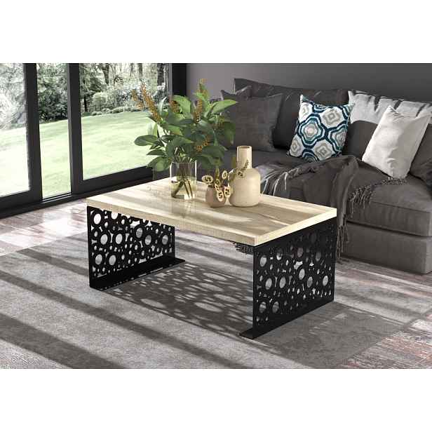 Designový konferenční stolek PETRIS - černý / dub sonoma