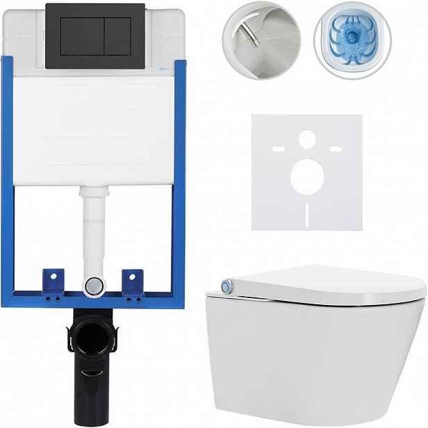 Kompletní WC set Profi/Cronus Standard - bílá lesklá - WC tlačítko Classic/Černá matná - pro zazdění - 59,3x38,4 cm