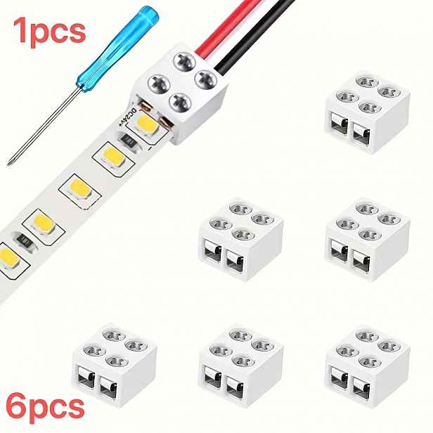TEMU 7ks Šroubovací Bezpatní Pájecí Páska LED Pájecí Konektor 2Pin 8Mm, Deska na Vodič, Jedna Šroubovák, Vhodné pro 2835 3528 LED Světelný Pásek