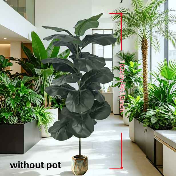 TEMU Obří umělý Ficus Lyrata - Realistická tropická rostlina, umělý - Buclaté zelené , venkovní dekorace/bezúdržbové vnitřní použití, vhodné pro