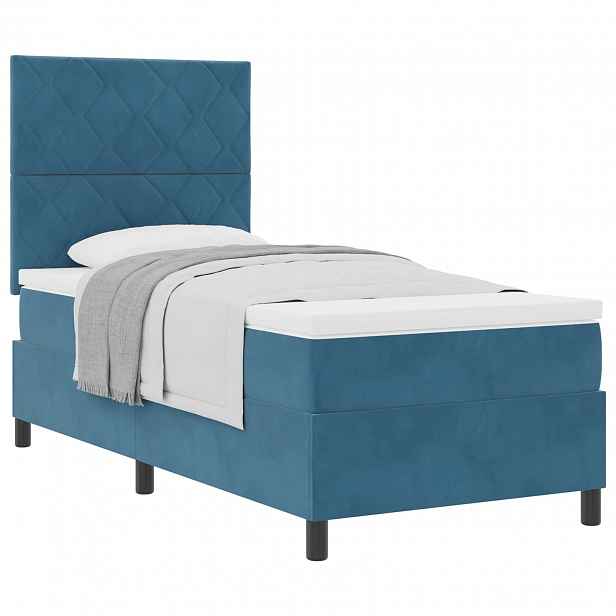 vidaXL Postel s boxspringem s čelo Tmavě modrá 90 x 200 cm samet