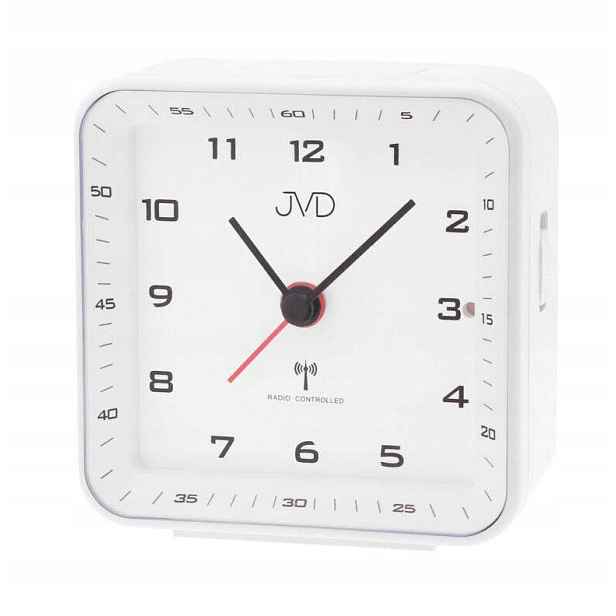 Bílý Čtvercový Budík Jvd RB977.2 Alarm Snooze Řízený Rádiem