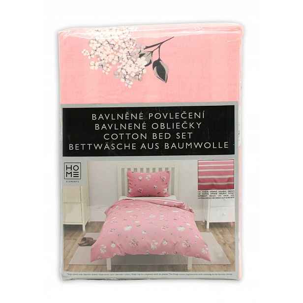 Home Elements Bavlněné povlečení, jednolůžko, oboustranné, květy a proužek