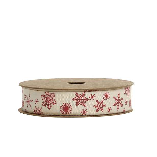 Krémová bavlněná stuha s vločkami Snowflake - 1,5cm x 5 m Chic Antique