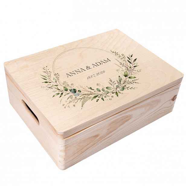 Personalizovaná krabička svatební o rozměrech 40 x 30 cm s potiskem na obálky a mnoha vzory