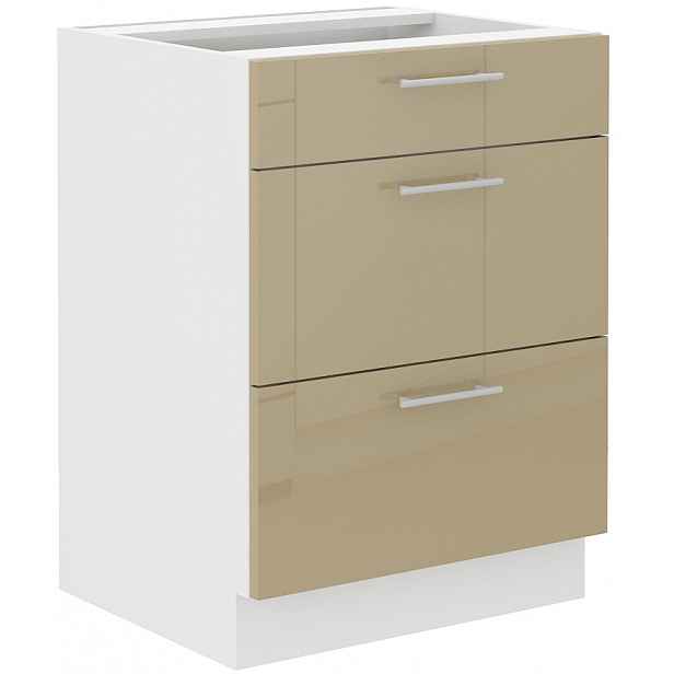 Spodní skříňka Lara 60 D 3S BB - Quadro Barva korpusu: Bílá, Barva dvířek: Cappucino lesk