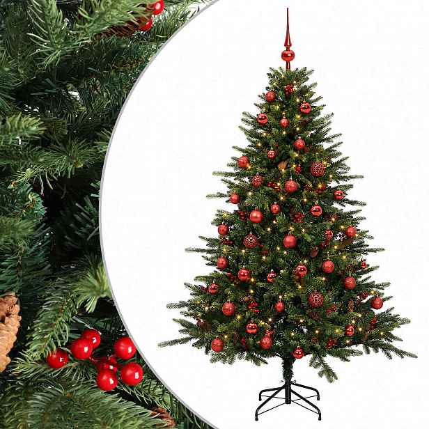 vidaXL Umělý vánoční stromek s vánočními koulemi 150 cm 150 LED