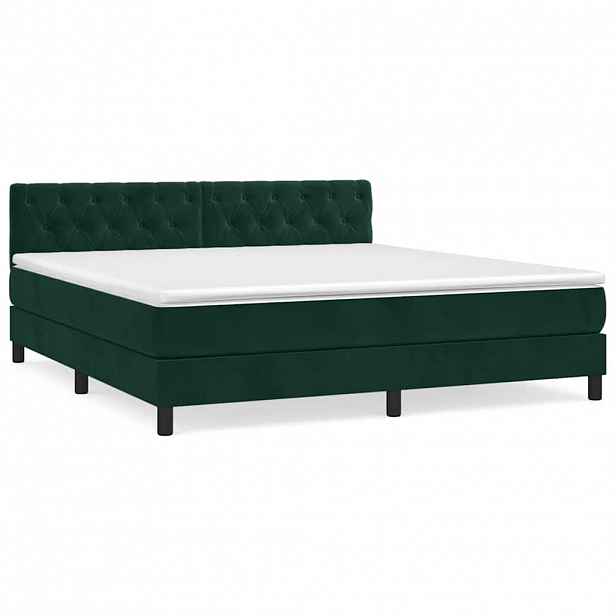 vidaXL Box spring postel s matrací tmavě zelená 160x200 cm samet