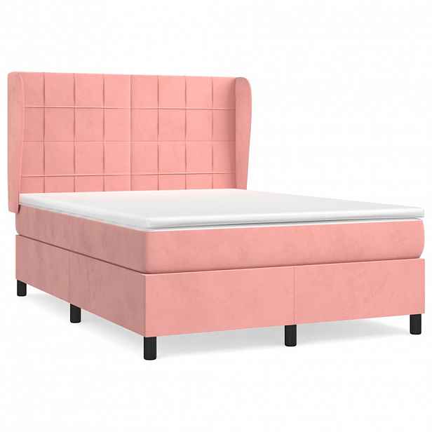 vidaXL Box spring postel s matrací růžová 140x200 cm samet